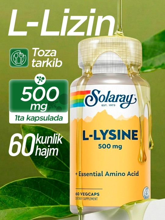 Л-Лизин, Solaray, L-Lysine Free Form, 500 мг, 60 капсул, США - 