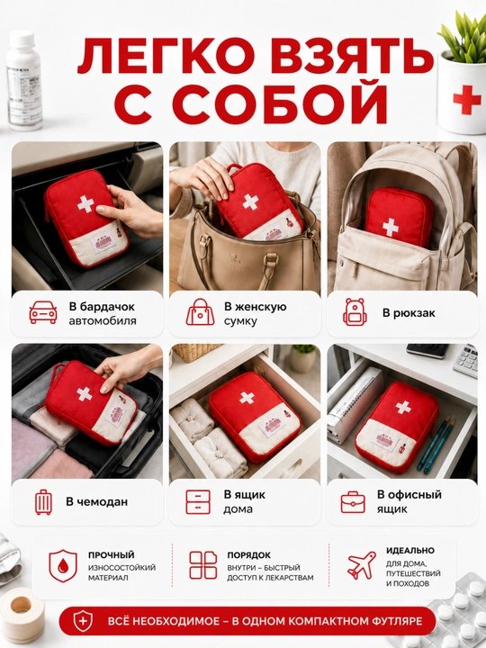 Аптечка дорожная, сумка-органайзер для лекарств, компактная аптечка в машину и путешествия
