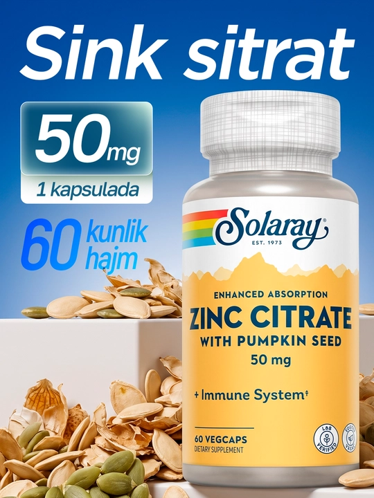 Цитрат цинка, Solaray, Zinc Citrate, 50 мг, 60 капсул, США - 