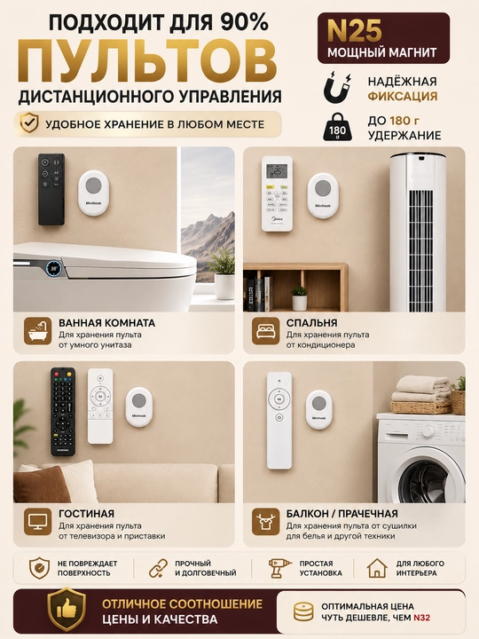 Магнитный держатель пульта дистанционного управления, настенный