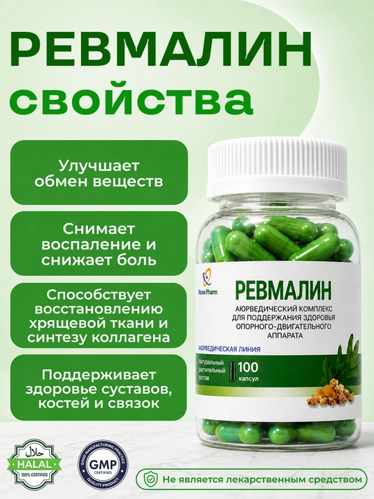 Для костей и суставов- 100 капсул. Ревмалин, витамин, БАД