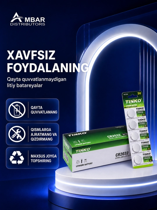 CR2032 kuchli va uzoq ishlaydigan diskli batareyalar, 5 dona