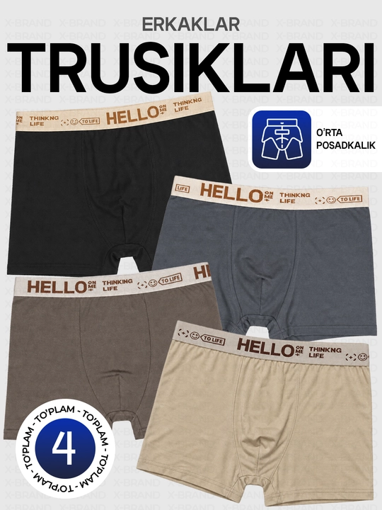 Erkaklar universal trusiklari, bokschilar, barcha mavsumiy, nafas oluvchi, 4 ta to‘plam