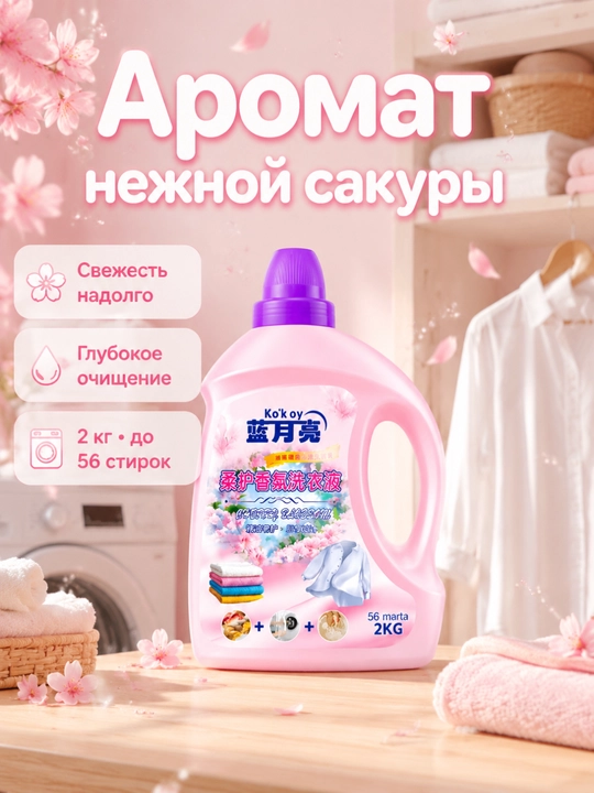 Гель для стирки сакура 2 кг смягчает ткани долгий аромат ручная-машинная стирка - 