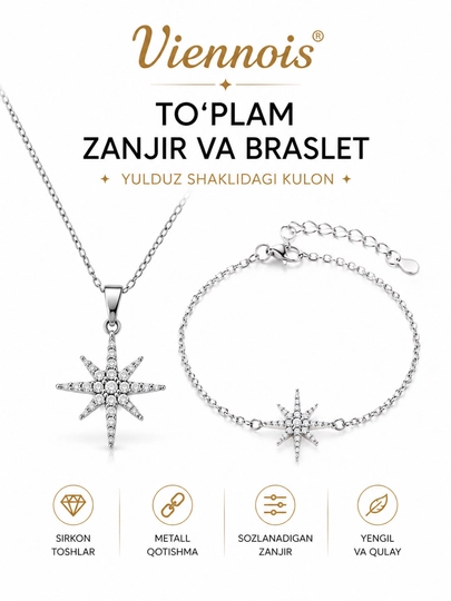 Ayollar uchun yulduz kulonli zanjir va braslet to‘plami