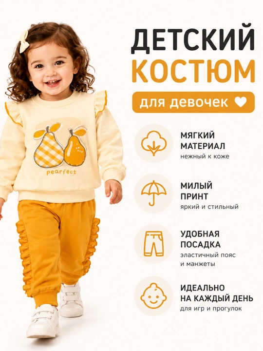 Осенний комплект для девочки 1–2 лет, детская двойка кофта и брюки для прогулки и для сада