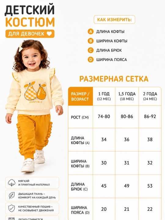 Осенний комплект для девочки 1–2 лет, детская двойка кофта и брюки для прогулки и для сада