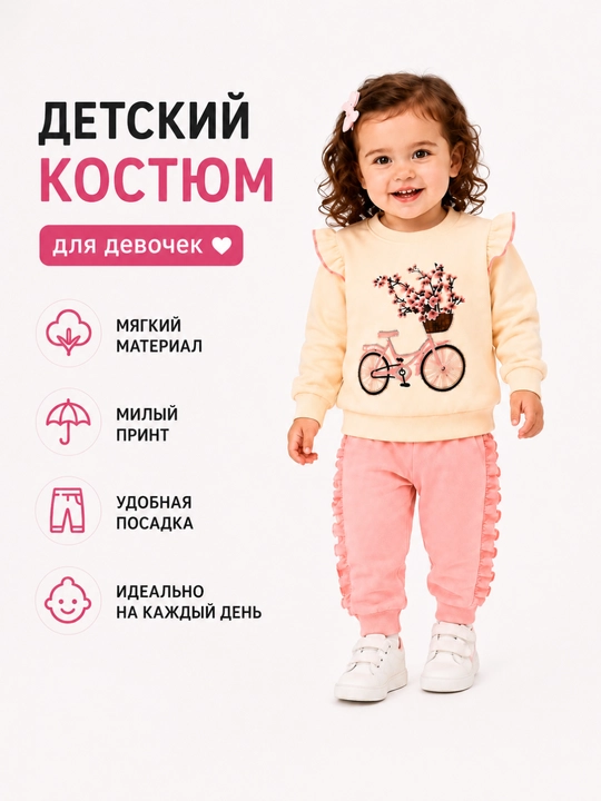 Осенний комплект для девочки 1–2 лет, детская двойка кофта и брюки для прогулки и для сада