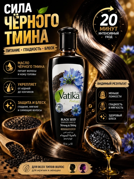 Масло для волос Vatika Naturals Black Seed с черным тмином, 150 мл - 