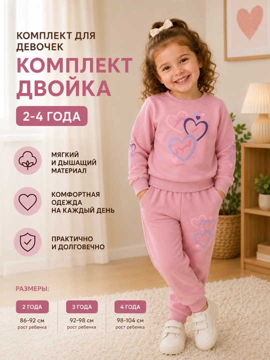 Омплект-двойка для девочек, набор детской одежды для девочек, на 2–3–4 года