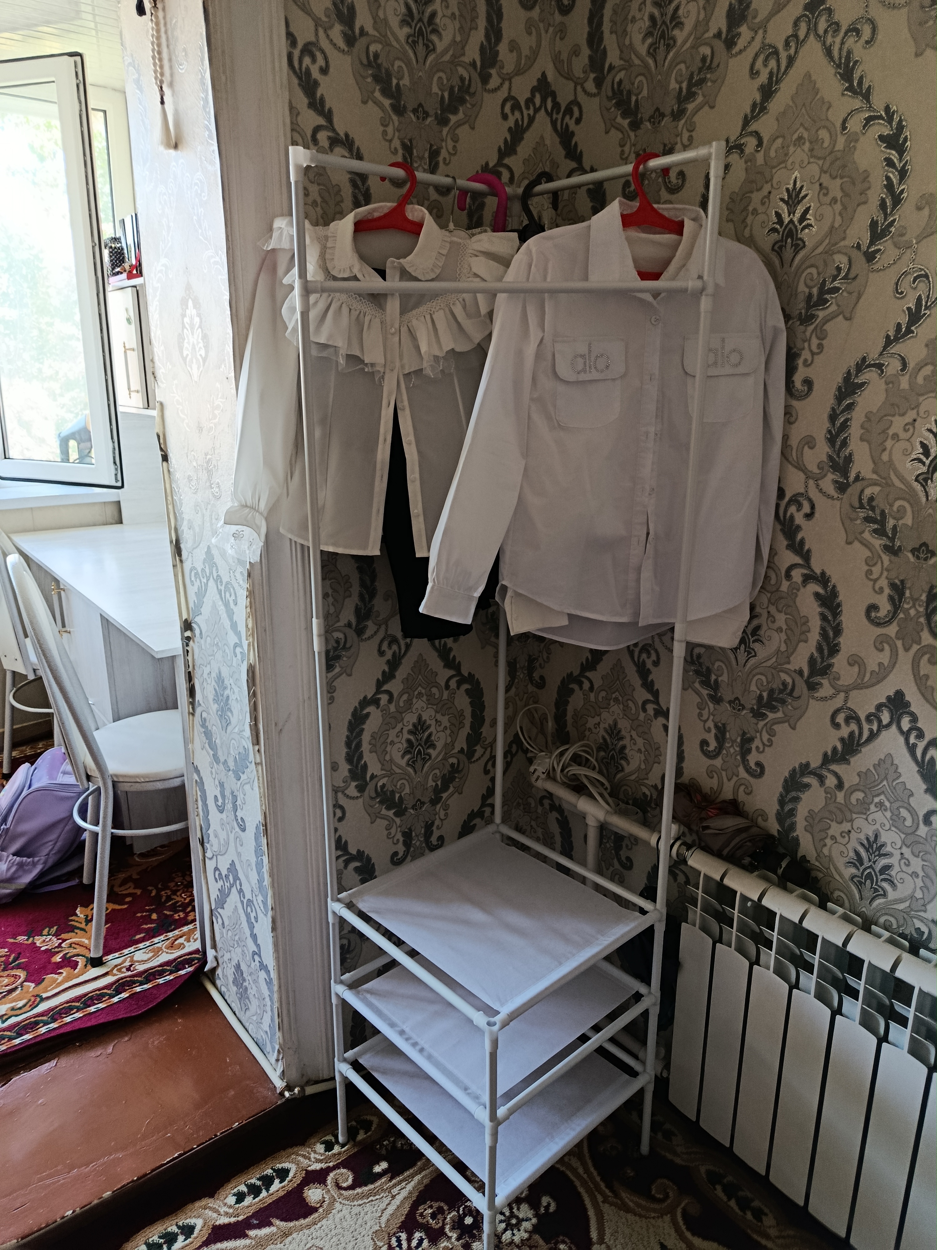 Напольная вешалка, для одежды и обуви, угловая, гардеробная, металл