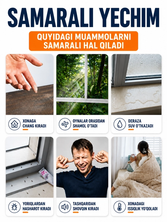 Deraza va eshiklar uchun o‘z-o‘zidan yopishadigan lenta, shamol va sovuqdan himoya