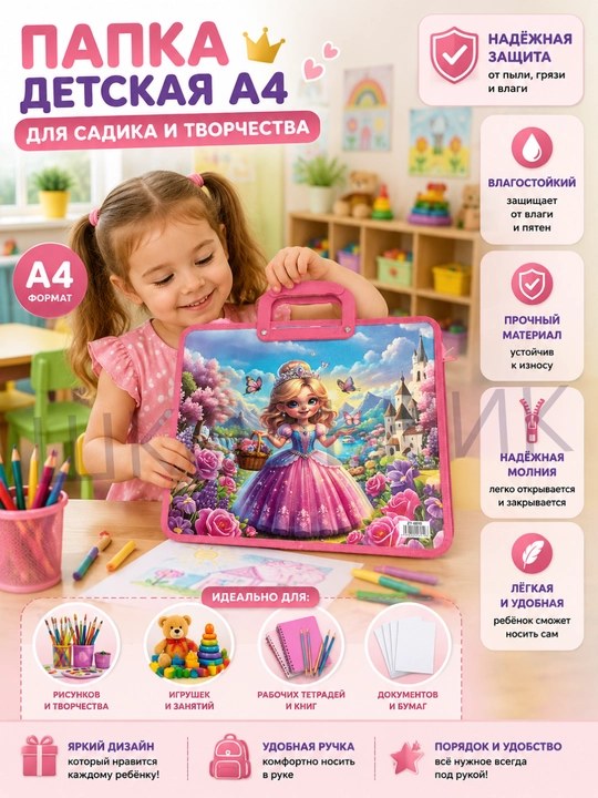 Детская папка А4 с ручками, пластиковая школьная папка для учебы и творчества