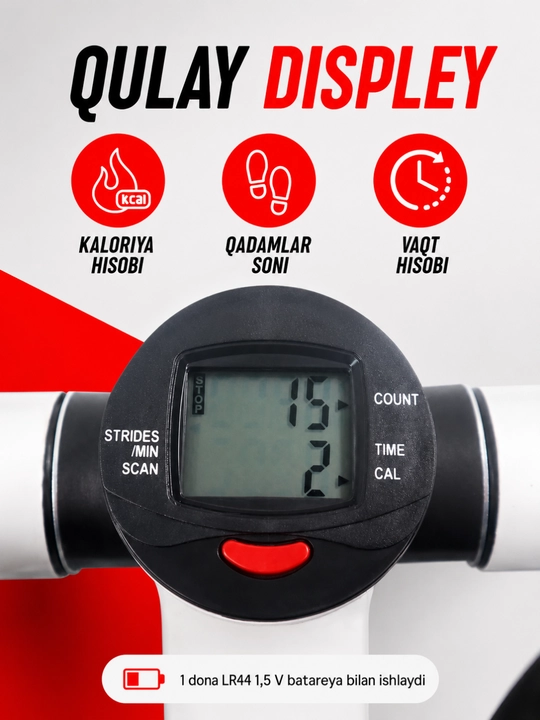 Stepper espanderli va displeyli, 100 kg gacha, 29 × 38 × 19 sm