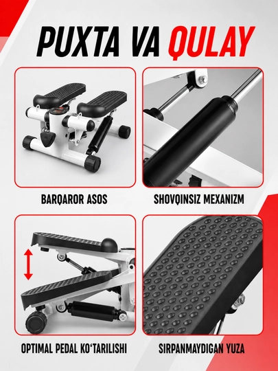 Stepper espanderli va displeyli, 100 kg gacha, 29 × 38 × 19 sm