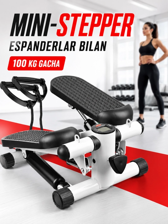 Stepper espanderli va displeyli, 100 kg gacha, 29 × 38 × 19 sm - 