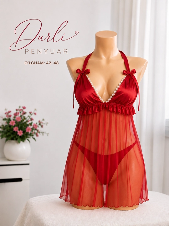 Женский пеньюар-комплект, лёгкое ночное бельё, комплект нижнего белья, 42–48 - 