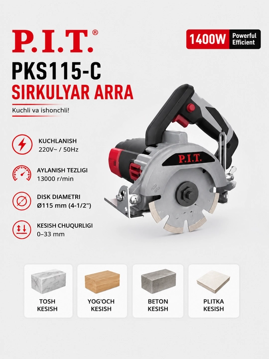 P.I.T. PKS115-C elektr sirkulyar arra 1400 W - 