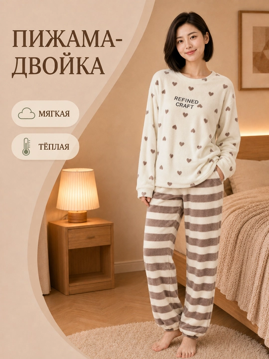 Женская пушистая пижама - 