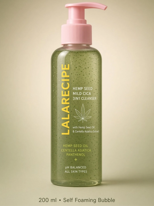 Lalarecipe Hemp Seed Mild Cica 3in1 Cleanser yuz uchun ko'pikli penka, 200 ml