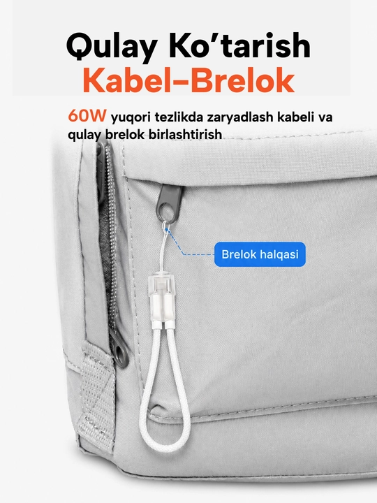 Кабель Type-C — Type-C, 60W, быстрая зарядка и передача данных, брелок для телефона