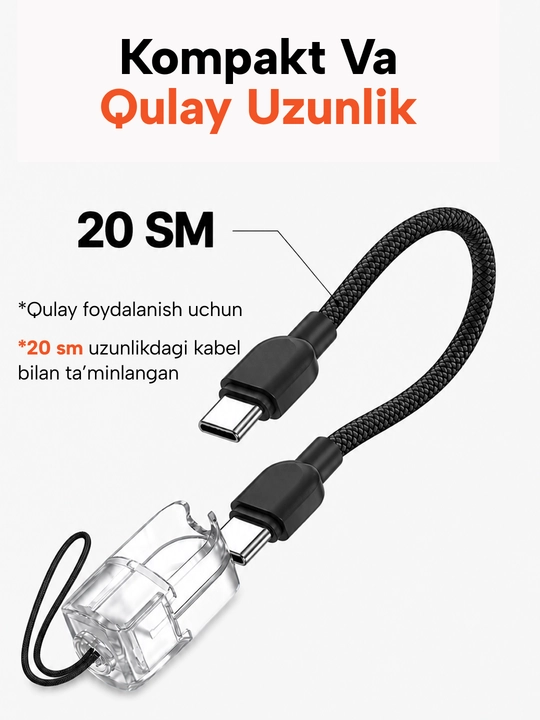 Kabel Type-C — Type-C, 60W, tezkor zaryadlash va ma’lumot uzatish, telefon uchun brelok