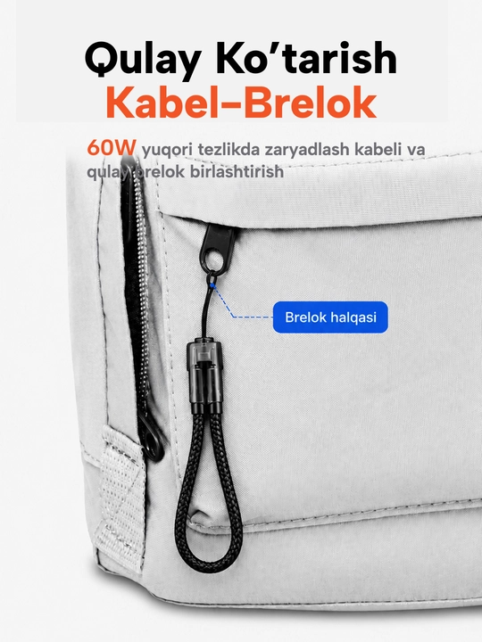 Kabel Type-C — Type-C, 60W, tezkor zaryadlash va ma’lumot uzatish, telefon uchun brelok