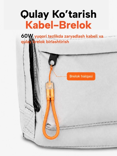 Кабель Type-C — Type-C, 60W, быстрая зарядка и передача данных, брелок для телефона