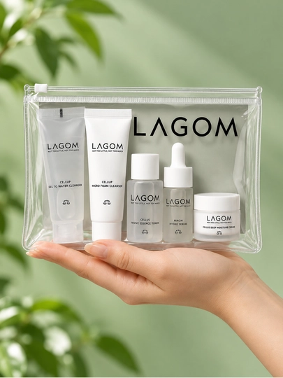 LAGOM TRAVEL KIT 5 в 1 набор средств с косметичкой, пенка, гель, тонер, сыворотка, крем