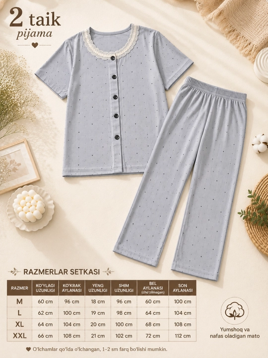 Ayollar pijamasi, uy kiyimi, o‘lchamlari M,L,XL