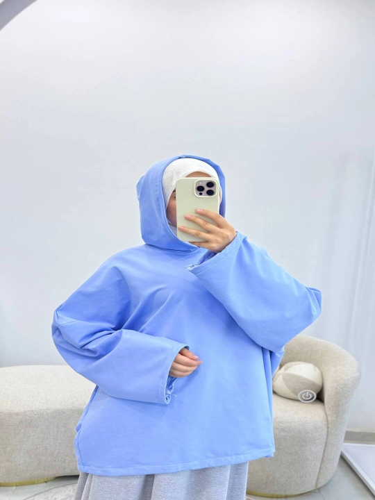 Ayollar uchun oversize xudi, kapyushonli kofta, erkin bichim
