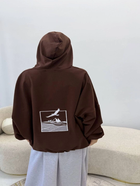 Ayollar uchun oversize xudi, kapyushonli kofta, erkin bichim