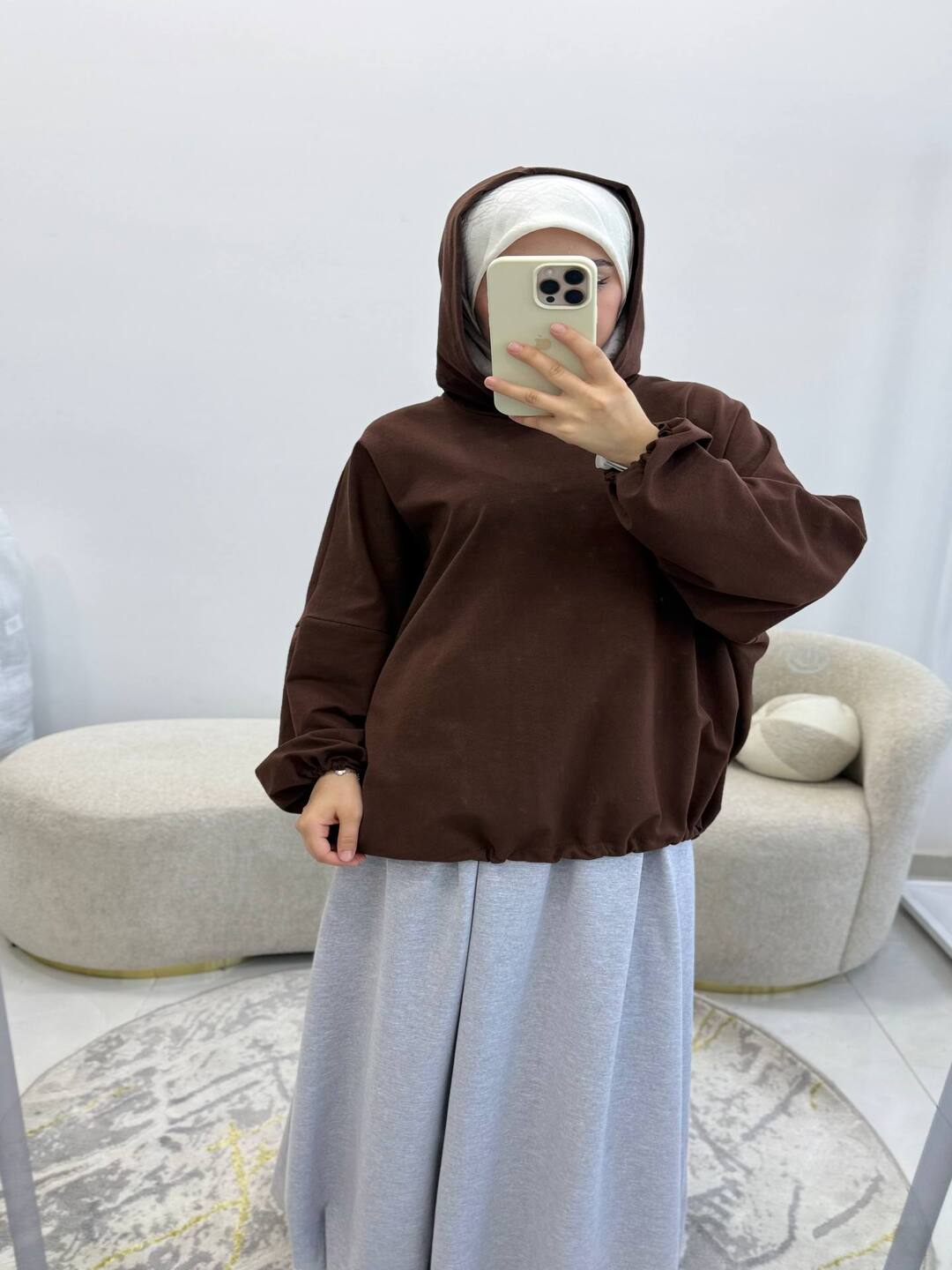 Ayollar uchun oversize xudi, kapyushonli kofta, erkin bichim