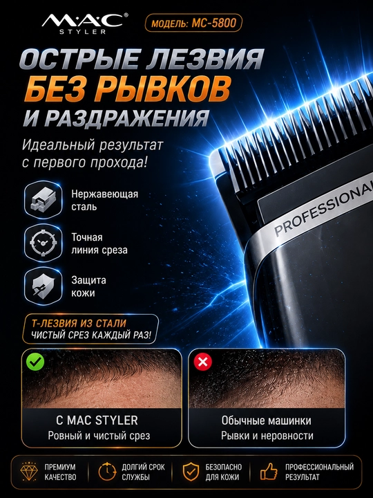 M.A.C MC-5800, 2in1 professional soch va soqol olish uchun  trimmer