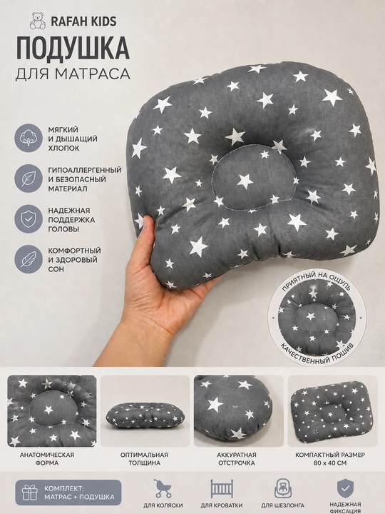 Матрас и подушка для детской коляски, вкладыш в автокресло, в шезлонг, на стульчик