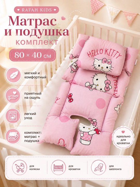 Матрас и подушка для детской коляски, вкладыш в автокресло, в шезлонг, на стульчик