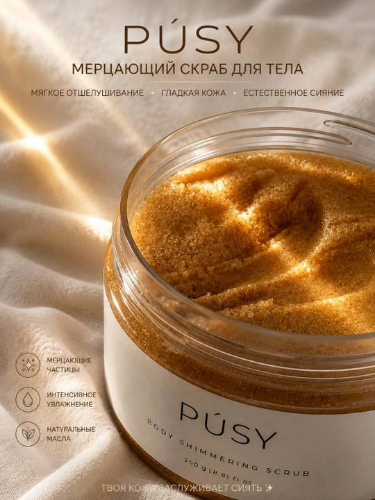 PÚSY Body Shimmering Scrub — мерцающий сахарный скраб для тела, 250 г - 