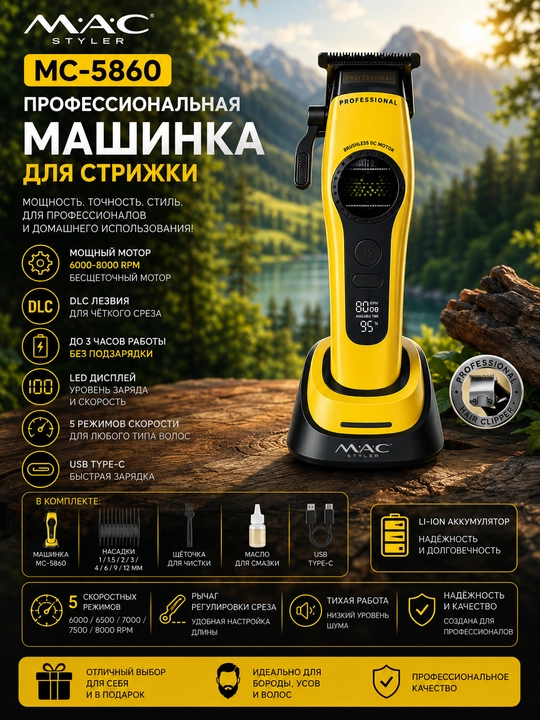M.A.C MC-5860, erkaklar uchun professional soch va soqol olish uchun  trimmer - 