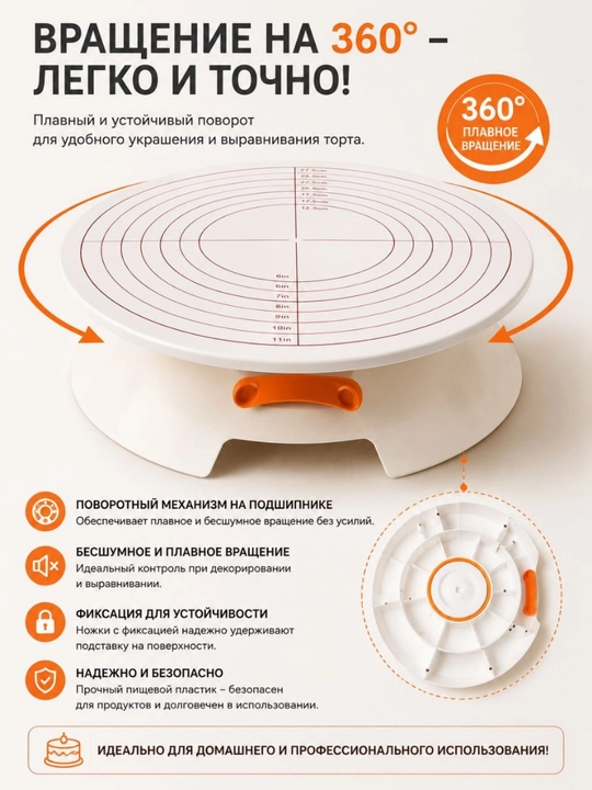 Вращающаяся подставка для торта 360° — 30 см