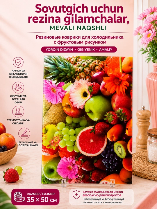 Резиновые коврики для холодильника с фруктовым рисунком