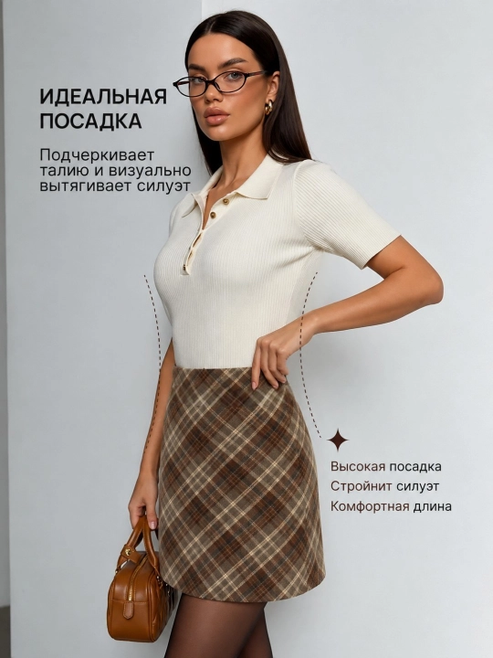 Ayollar uchun katakli qisqa yubka S–XL