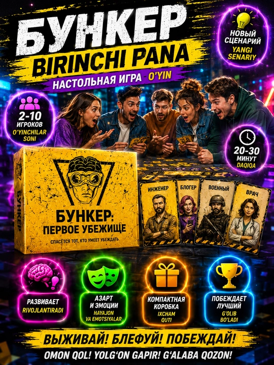Настольная игра Бункер: Первое убежище для компании друзей, 2–10 игроков