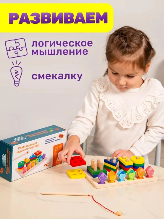 Развивающие игрушки, Развивающая игрушка системы Монтессори, деревянный сортер