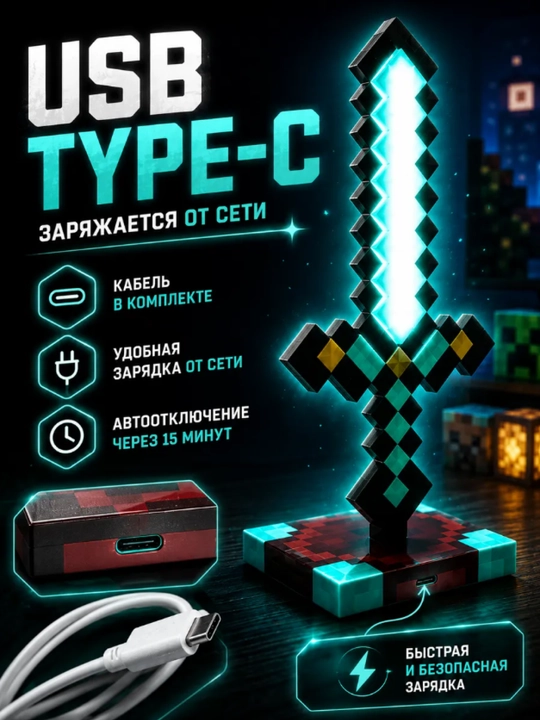Minecraft LED tungi chiroq-fakel, dekorativ yoritgich maynkraft mario