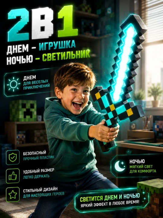 Minecraft LED tungi chiroq-fakel, dekorativ yoritgich maynkraft mario