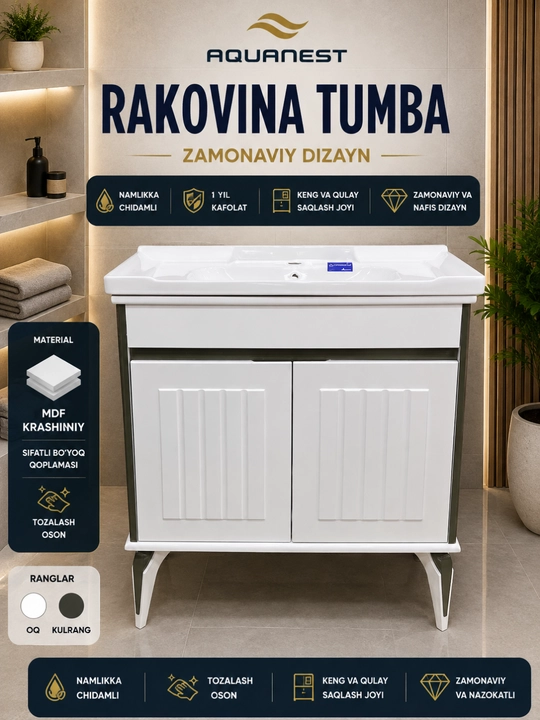 MDF krashinniy rakovina tumba, zamonaviy dizayn, namlikka chidamli - 