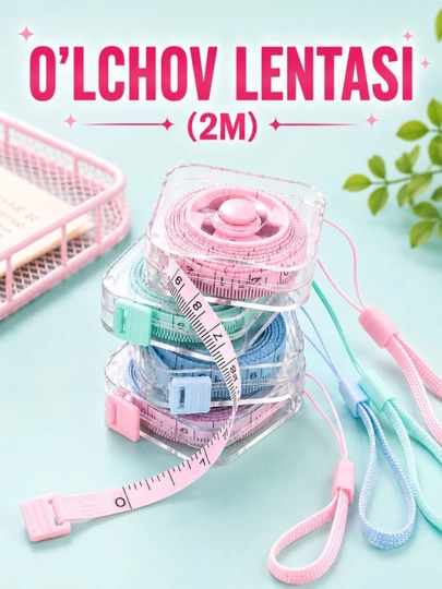 Ixcham santimetr o‘lchov lentasi, avtomatik yig‘iluvchi ruletka, tana va kiyim uchun, 2 m