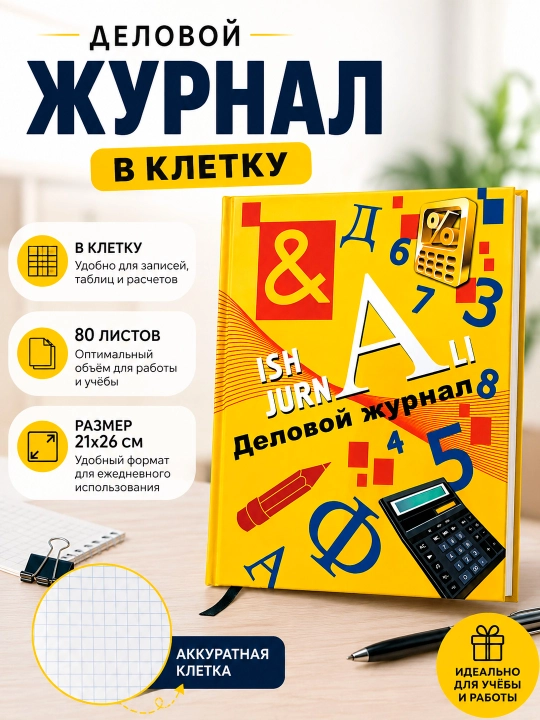 MEGA POLIGRAF Ish daftari, katakli daftar, 21×26 sm, 80 varоq, o‘qish va ish uchun - 