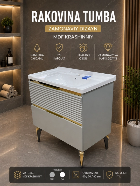 MDF krashinniy rakovina tumba, zamonaviy dizayn, mustahkam va nafis