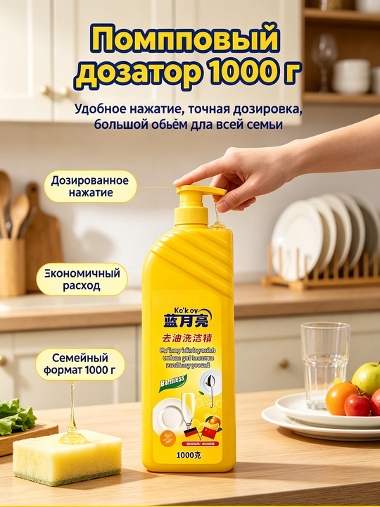Моющее средство для посуды 1000г нажимное удаляет жир для посуды и овощей дом